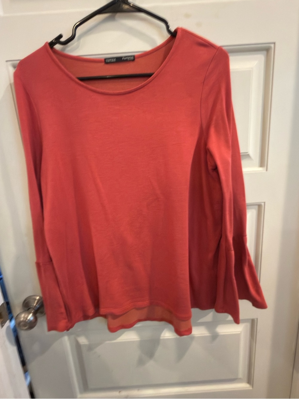 Soft Scoop Neck Coral Long-Sleeve Top with Bell Sleeves